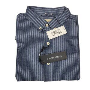 Nifty Genius Mens XS Indigo White Striped Short Sleeve Button Down Shirt NEW